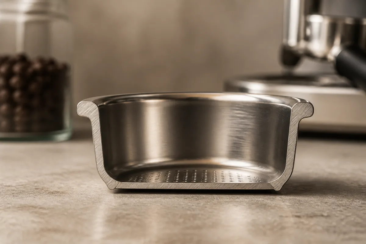 Schéma coupe d’un panier 58 mm indiquant profondeur et headspace