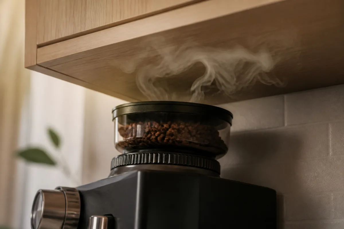 Espace entre machine et dessous de meuble, vapeur montant vers l’avant