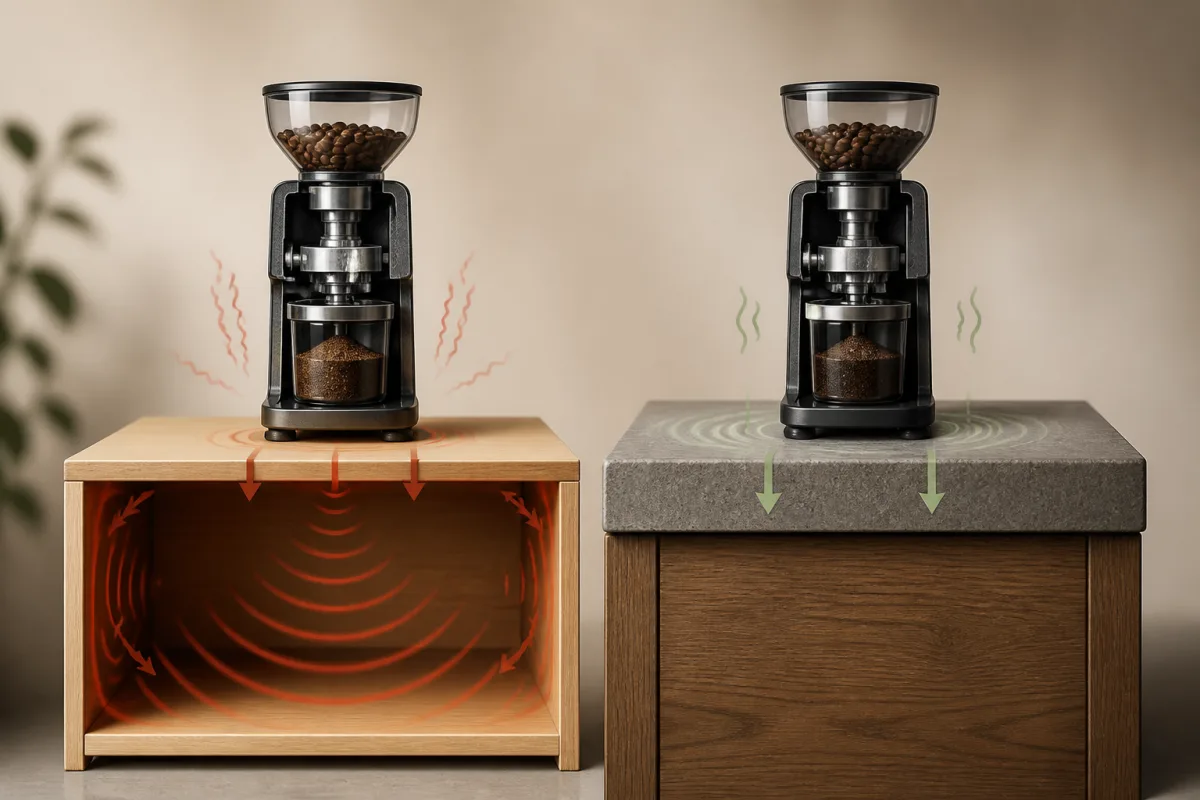 Schéma en coupe comparant transmission de vibration sur plan creux et plan lourd